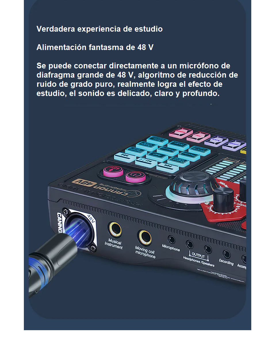 Micrófono Condensador RGB + Tarjeta de sonido X5